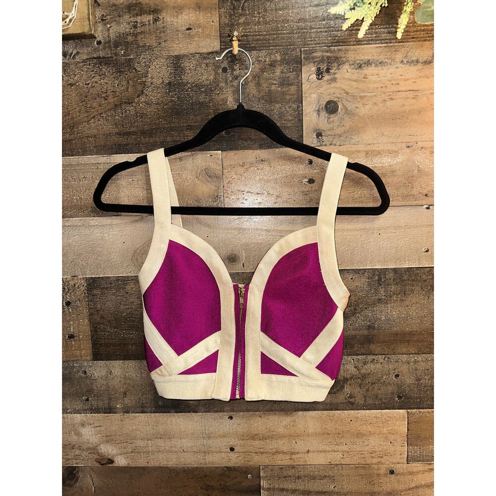 Wow Couture Pink and Cream Bandage Front Zip Crop Top Size S - Picture 2 of 3